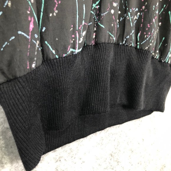 Vintage 80s 90s Sweater Size L Womens Glitter Floral Dolman 3/4 Sleeve Black - Picture 2 of 12
